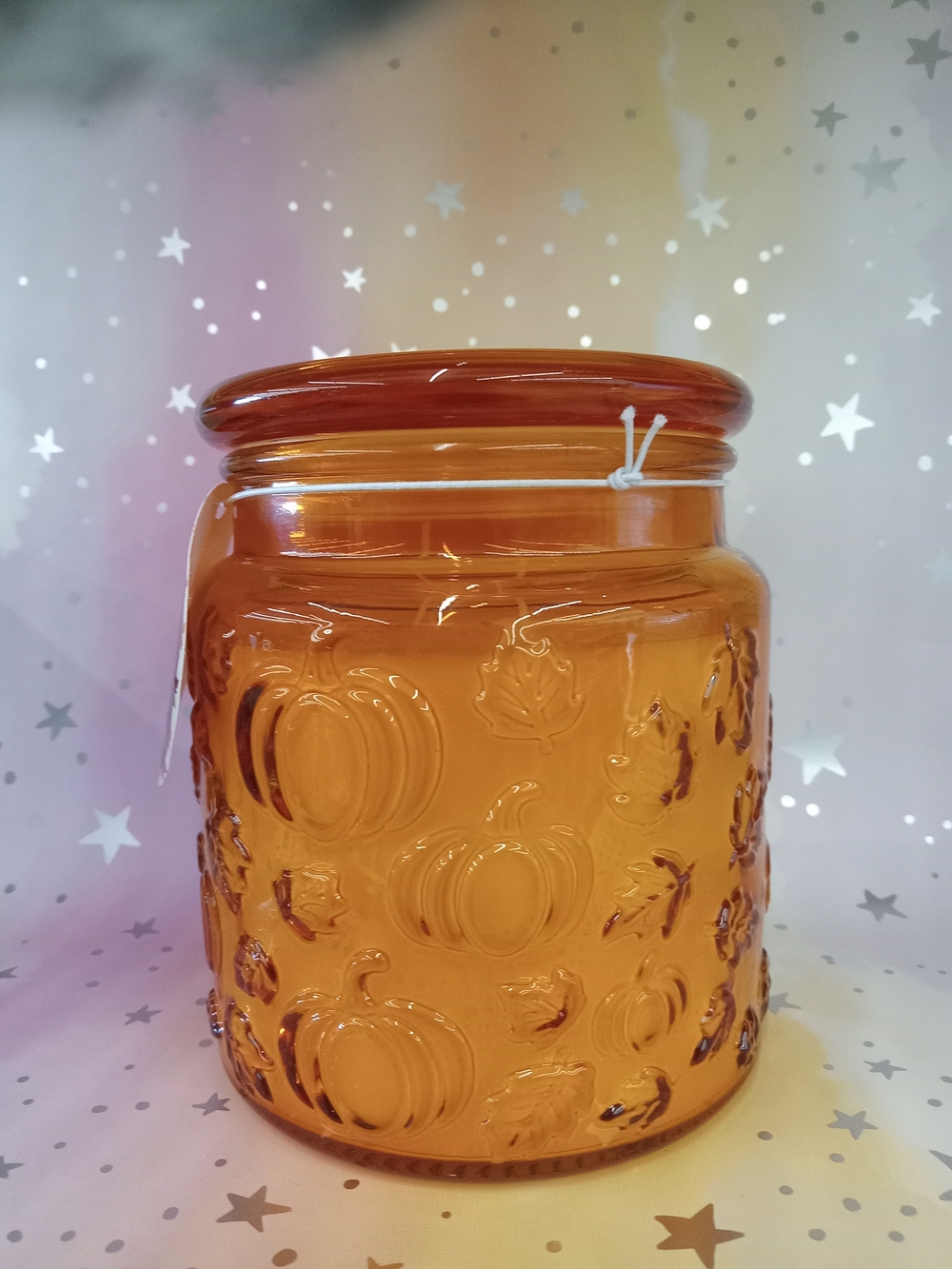 Amber Glass Pumpkin Embossed Jar with Lid
